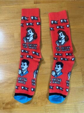 No Coffee No Work Red Orange Crew Socks Funny Coffee Lover Novelty Unisex
